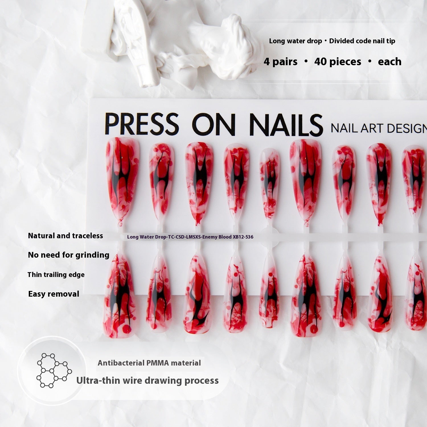 Long Water Drop Nail Tips - Glossy & Matte Finish Options