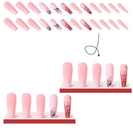 Glitter Camellia Nails - Ultra-Long Trapezoid Coffin Tips