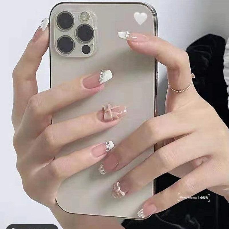 Diamond Bow Nail Patches - U-Shaped French Press-On Set