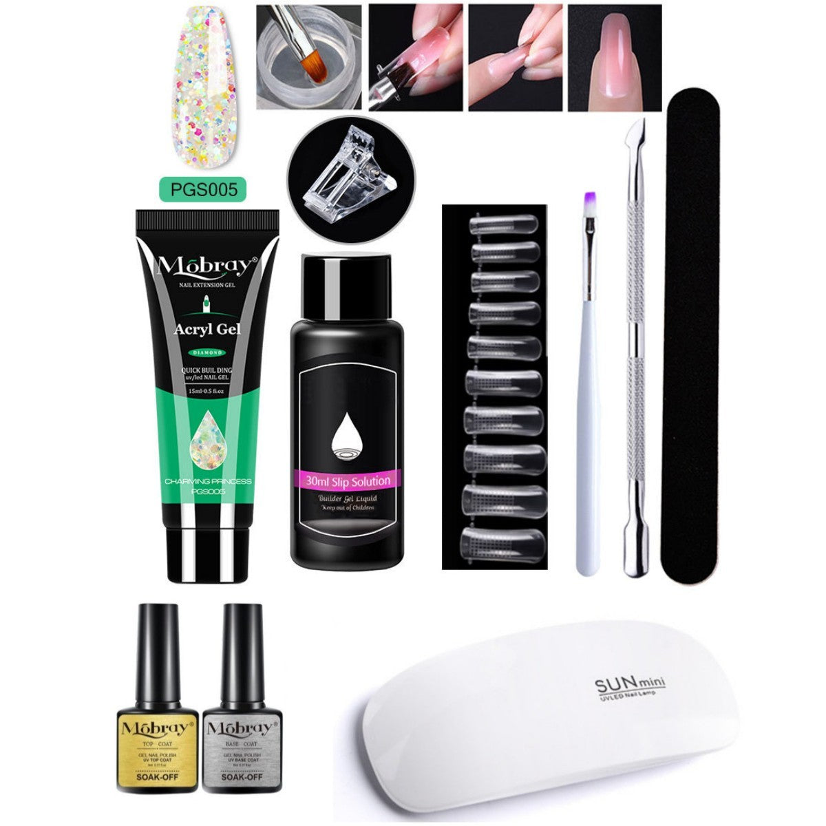7-Piece Nail Extender Kit - UV/LED Crystal Resin Set
