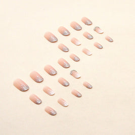 Gradient Glitter Fake Nails - Diamond Armor Oval Shape