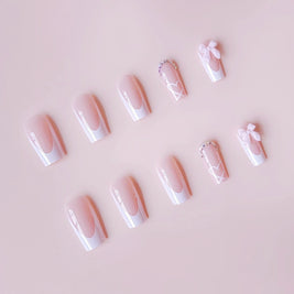 French Style Bow Nail - 24PC Pink Crystal Set