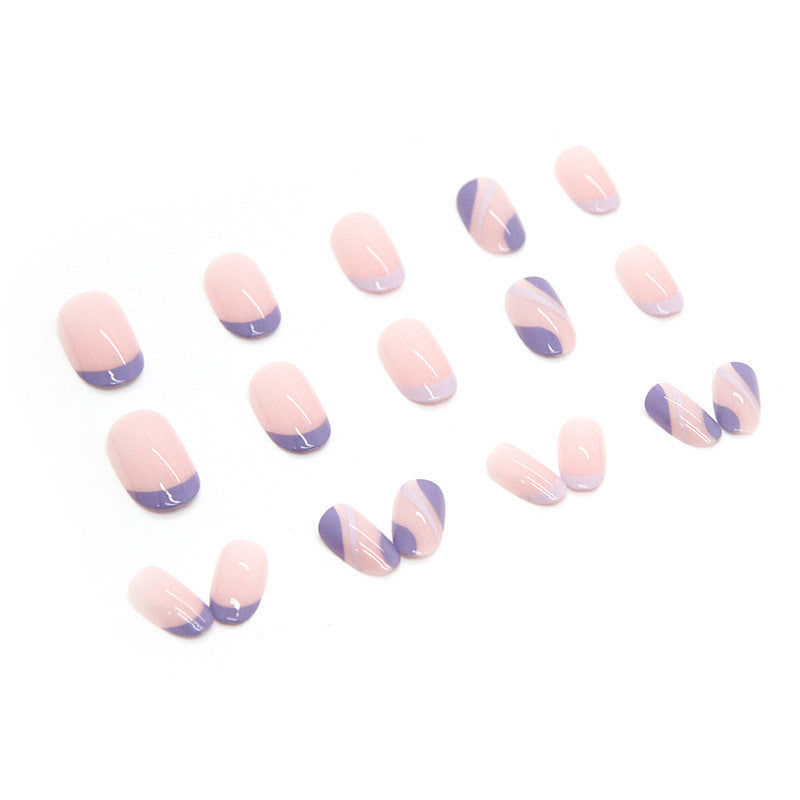 Professional Gradient Oval Nail Tips - 24pc Purple Corrugated Design