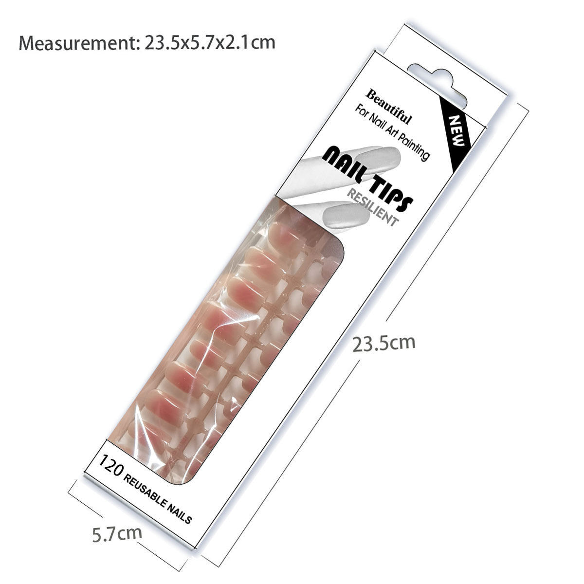 European Square Press On Nails - Frosted French Nude & Blush Tips