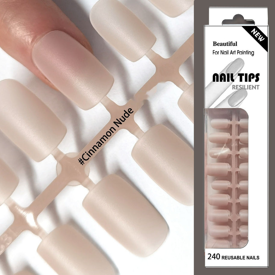 European Square Press On Nails - Frosted French Nude & Blush Tips