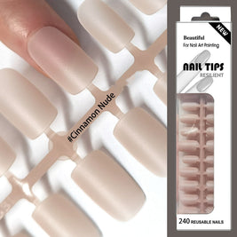 European Square Press On Nails - Frosted French Nude & Blush Tips