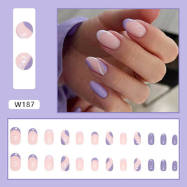 Professional Gradient Oval Nail Tips - 24pc Purple Corrugated Design