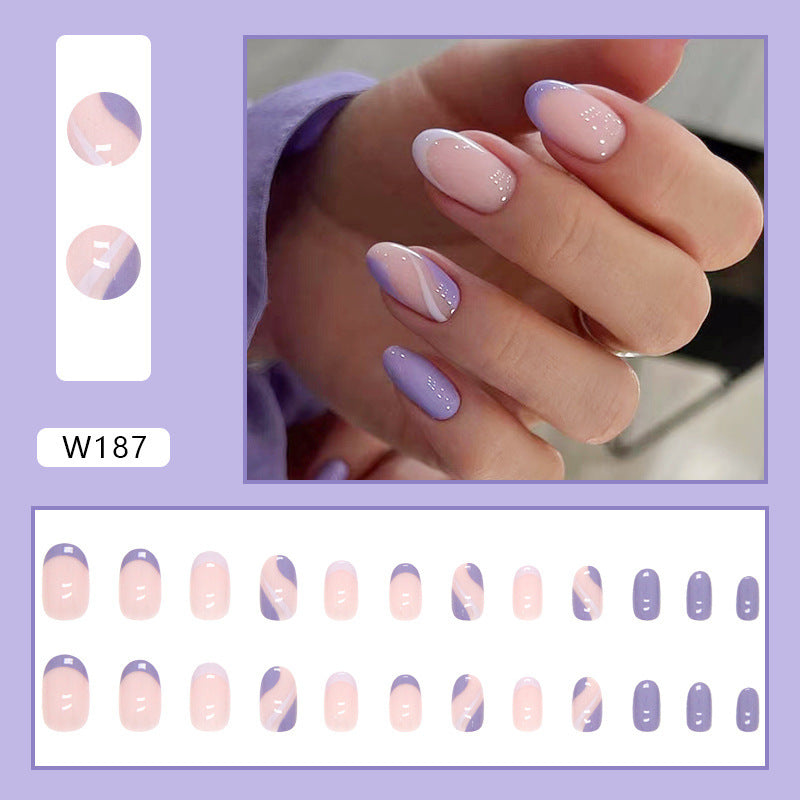 Professional Gradient Oval Nail Tips - 24pc Purple Corrugated Design