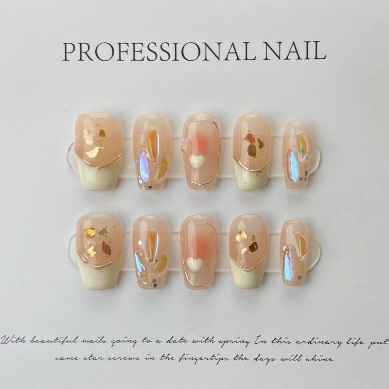 French Sequins Press On Nails - Love Design Detachable Set