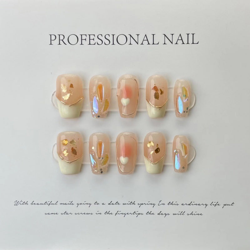 French Sequins Press On Nails - Love Design Detachable Set