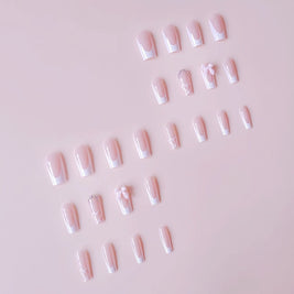 French Style Bow Nail - 24PC Pink Crystal Set