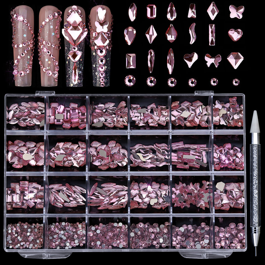 Professional Nail Art Rhinestones - 24 Grid Kit with AB & Colored Diamonds
