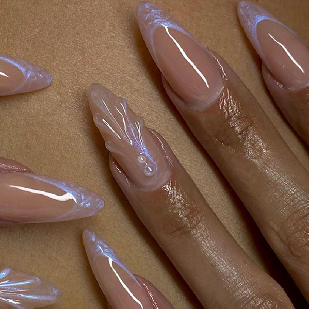 3D Shell Almond Nails - Nude European Style False Nails