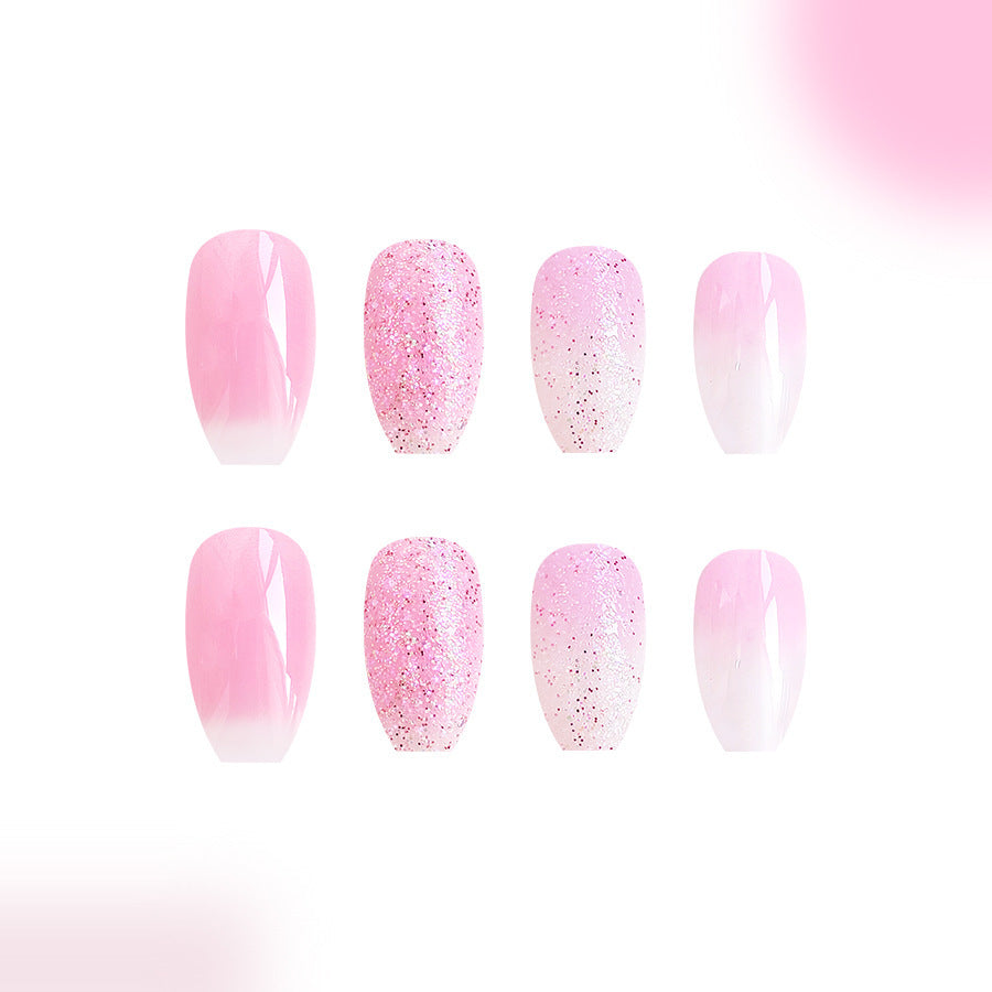 Glossy Glitter Gradient Nails - Short Trapezoid Nail Art