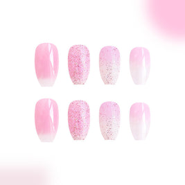 Glossy Glitter Gradient Nails - Short Trapezoid Nail Art