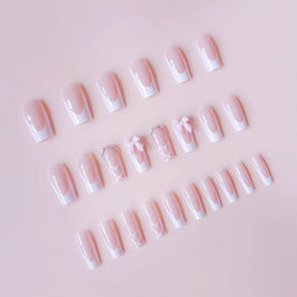 French Style Bow Nail - 24PC Pink Crystal Set