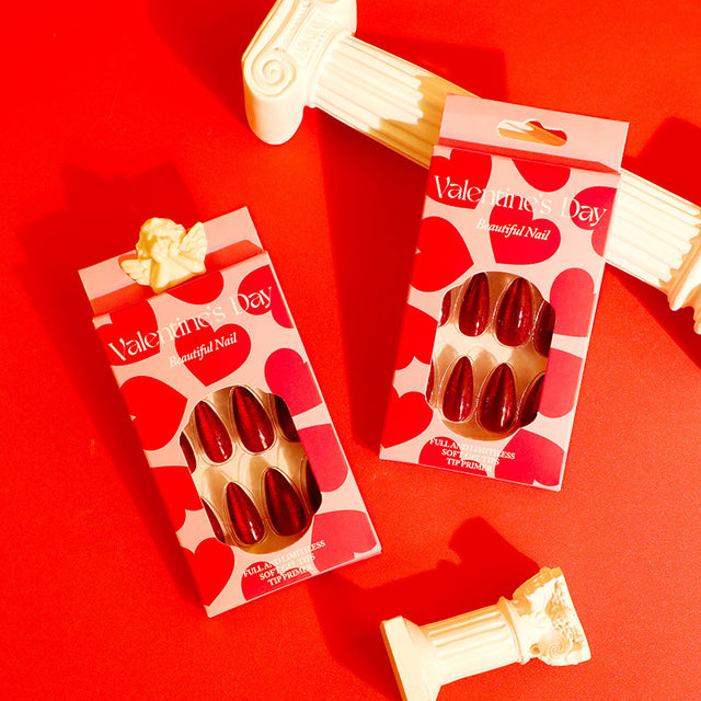 Red Cat's Eye Nail Patches - 24PC Solid Color Set with Glue