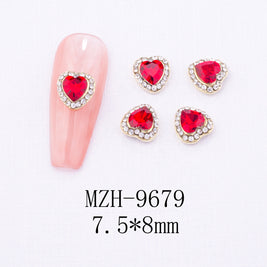 New Year Nail Bow Set - Glass & Metal Heart Decorations