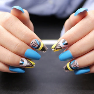 Pointed Matte False Nails - 24pc Color Printed Nail Set