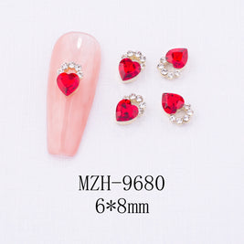 New Year Nail Bow Set - Glass & Metal Heart Decorations