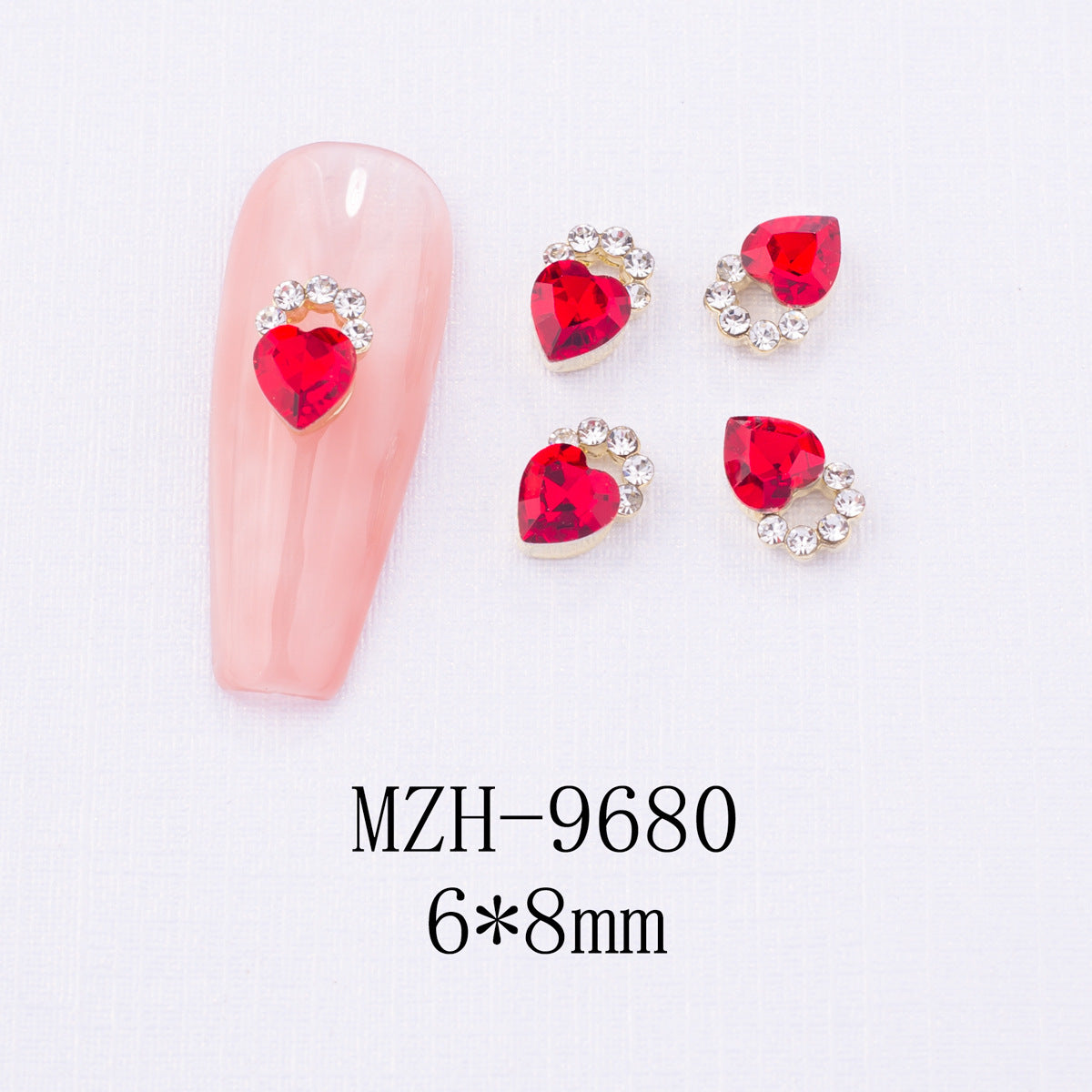 New Year Nail Bow Set - Glass & Metal Heart Decorations