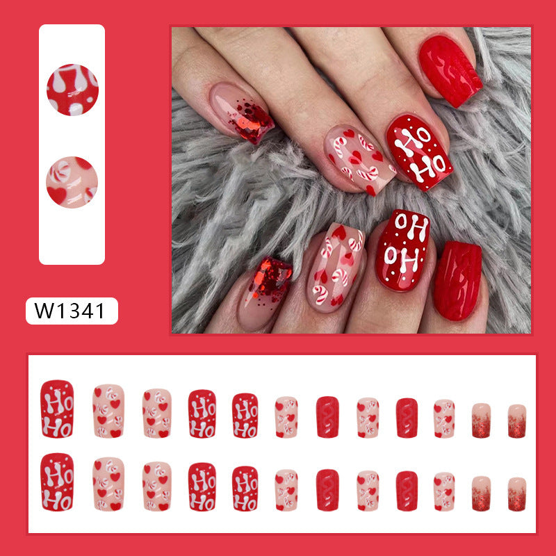 Christmas Red Glitter Press On Nails - 24pc Medium Square Set with Jelly Gel