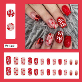 Christmas Red Glitter Press On Nails - 24pc Medium Square Set with Jelly Gel