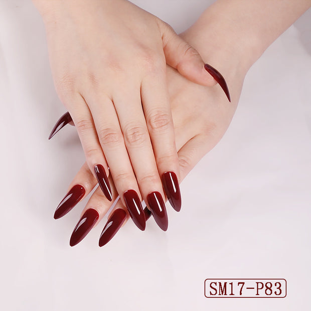 Almond False Nails - Long Pointed Solid Color Nail Patches
