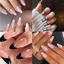 Almond Wear Nails - Simple Frosted Glossy Fake Nail Tips
