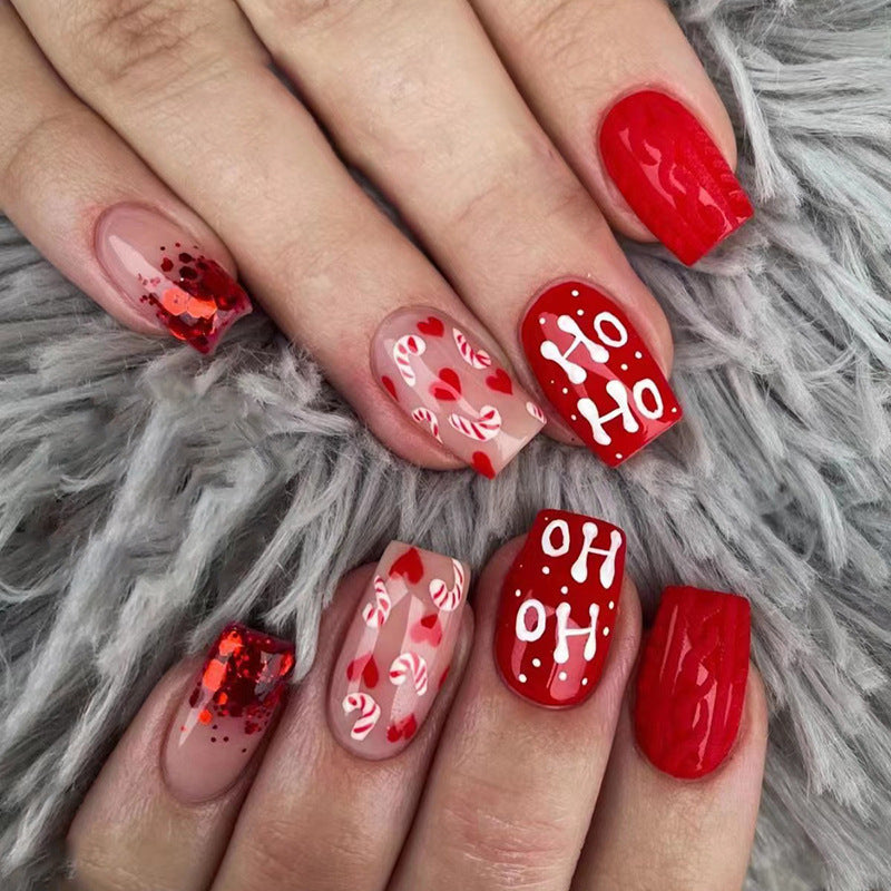 Christmas Red Glitter Press On Nails - 24pc Medium Square Set with Jelly Gel
