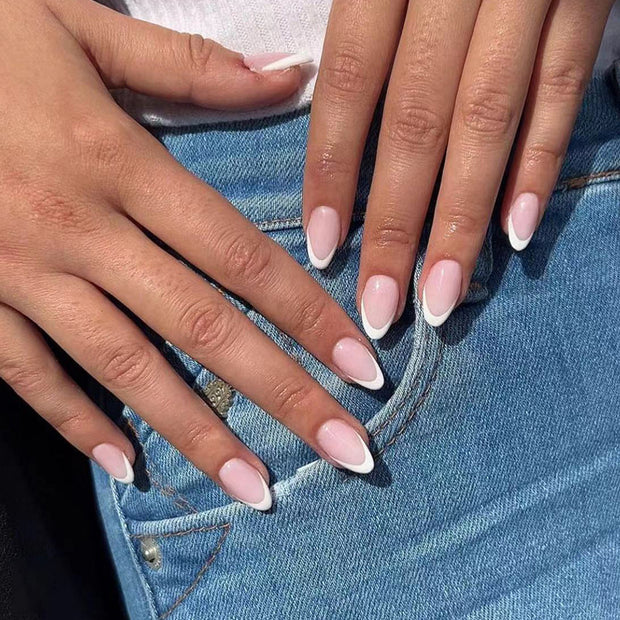 Classic French White Edge Nails - Pink ABS Press-On Set