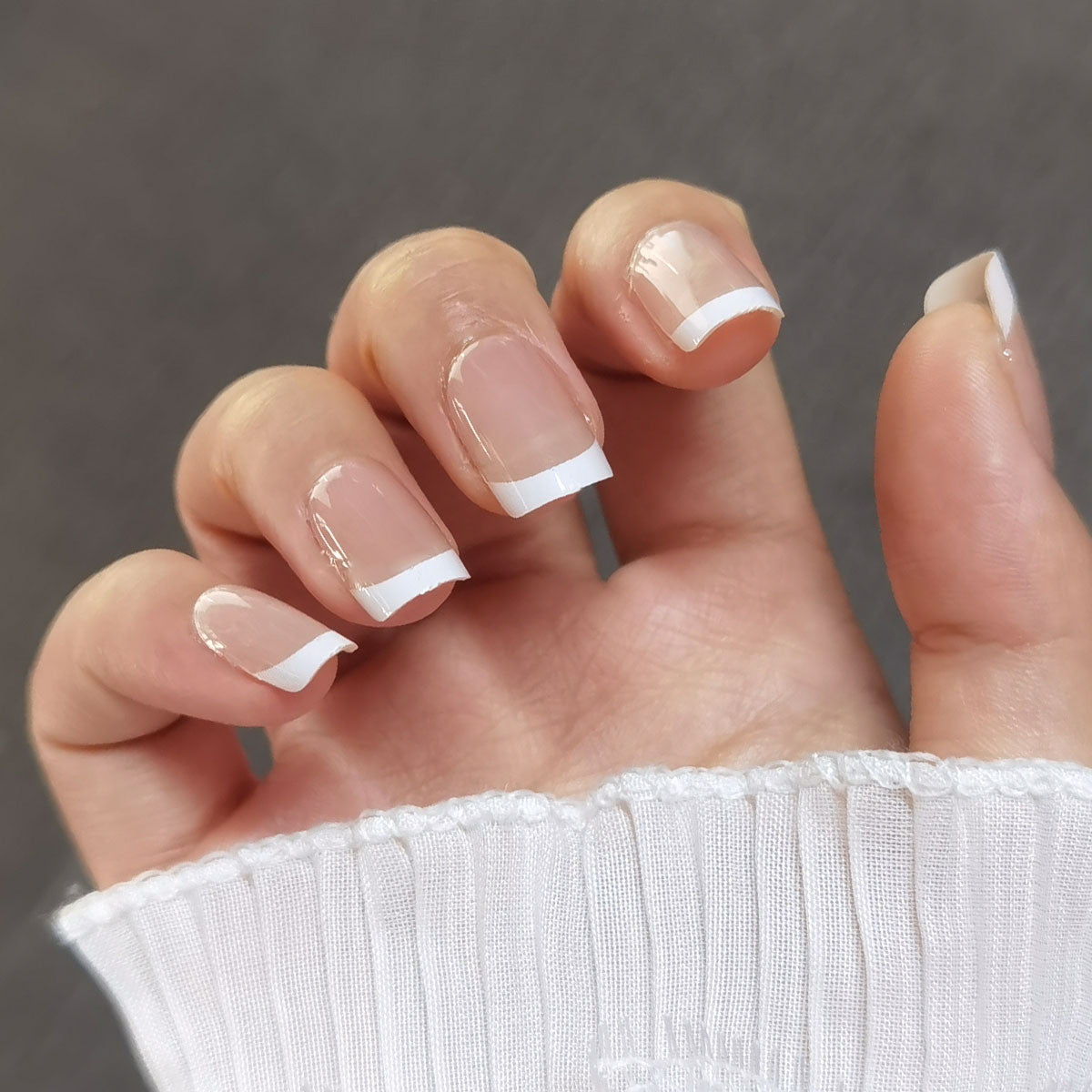 European Square Press On Nails - Frosted French Nude & Blush Tips