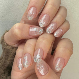 Glitter French Gradient Nails - Almond Short Nail Set
