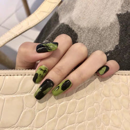 Graffiti Art Press On Nails - Futuristic Black & Green Design
