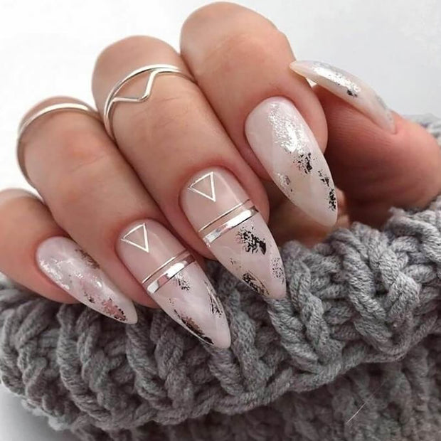 Long Pointed Gradient Nails - Blooming Electroplated Tips
