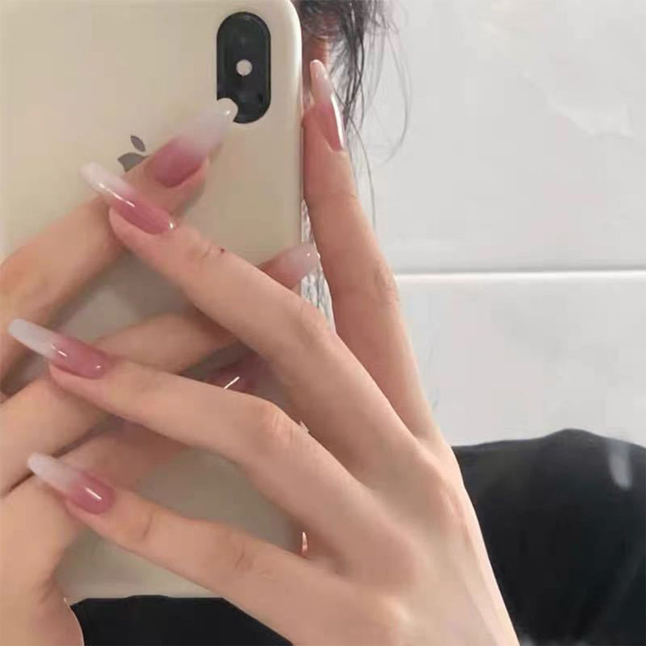 Milky White Gradient Nails - Long Ballet Press-On Set
