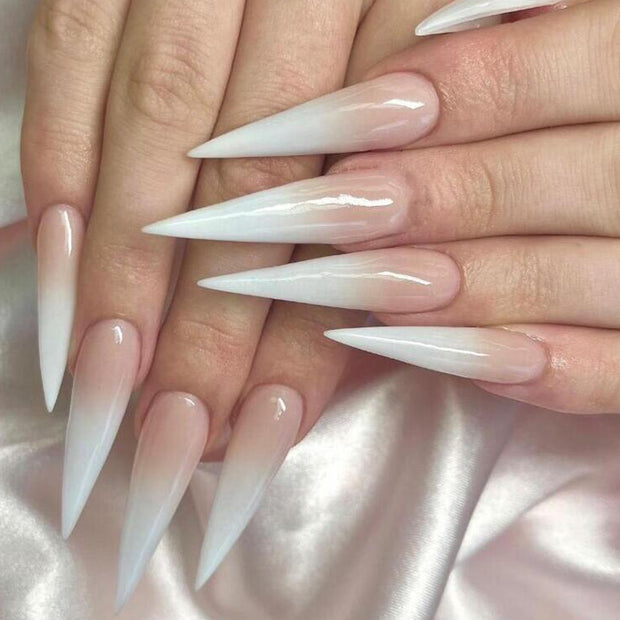 Milky White Gradient Nails - Long Drop Shape Press-On Set
