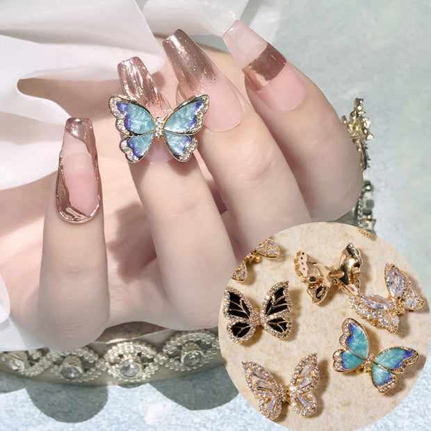 Moving Smart Butterfly Nail Jewelry – Gold & Silver Zircon Nail Sequins
