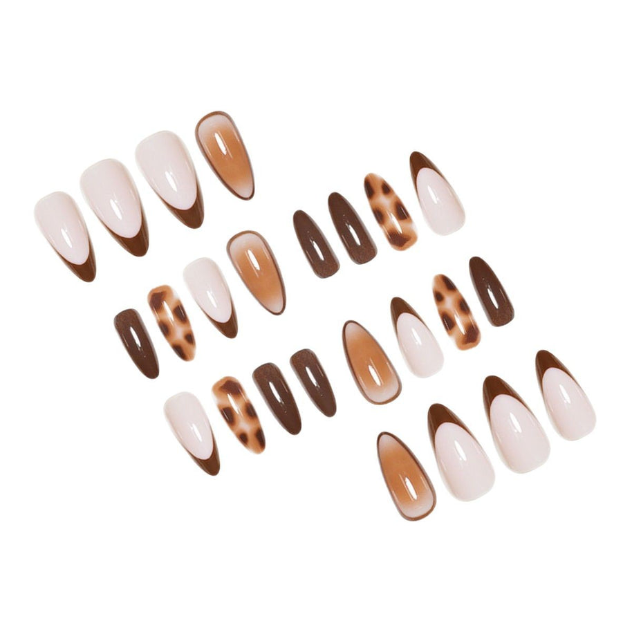 Peach Gradient Almond Nails - Leopard Print Wearable Nail Set