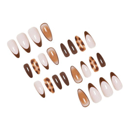 Peach Gradient Almond Nails - Leopard Print Wearable Nail Set