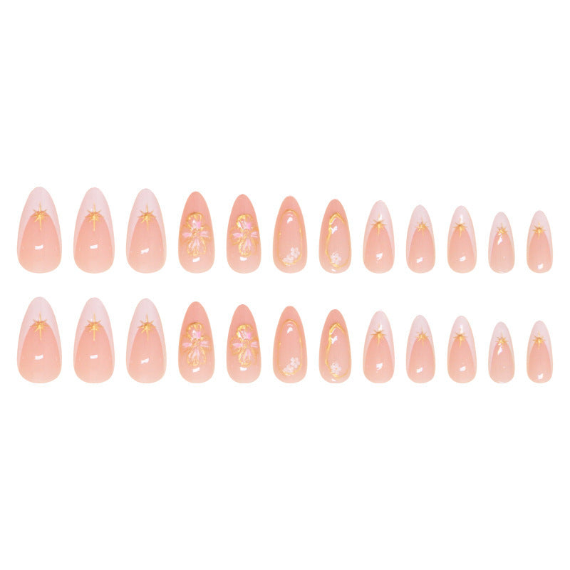 3D Peach Blossom French Nails - Detachable Floral Tips