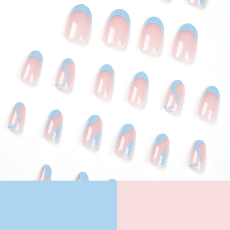 French Blue Wave Nails - Detachable Oval Tips