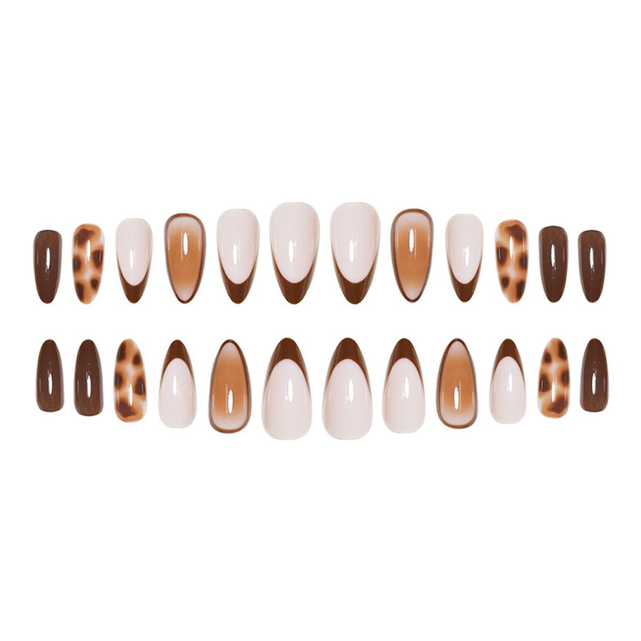 Peach Gradient Almond Nails - Leopard Print Wearable Nail Set