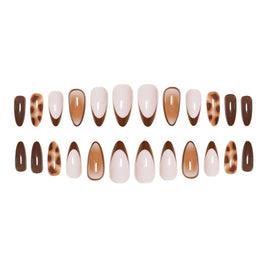 Peach Gradient Almond Nails - Leopard Print Wearable Nail Set