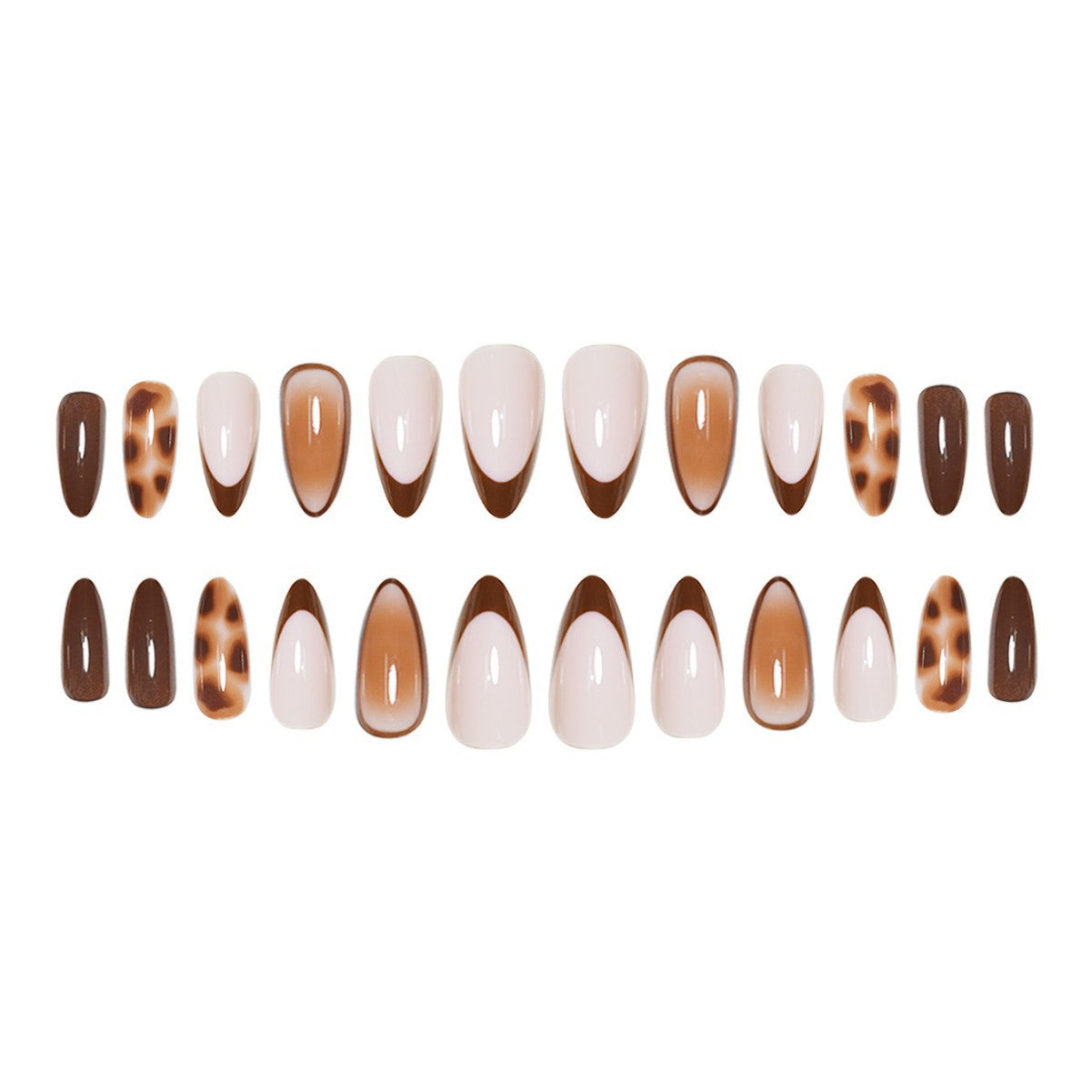 Peach Gradient Almond Nails - Leopard Print Wearable Nail Set