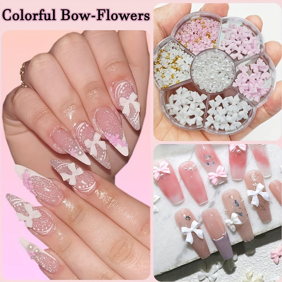 Resin Bow Nail Decorations - Cute Mixed Pearl Ornaments