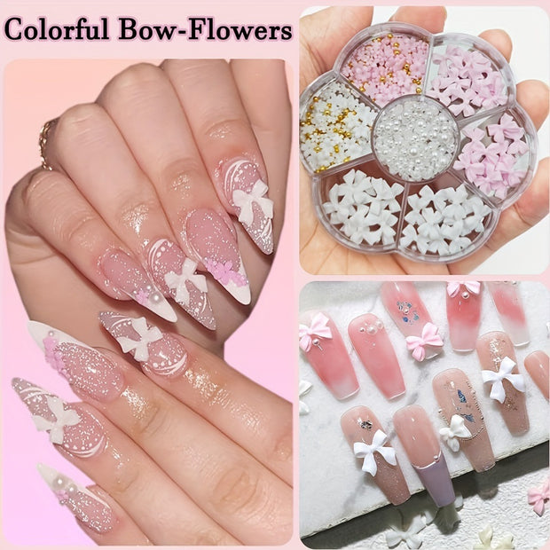 Resin Bow Nail Decorations - Cute Mixed Pearl Ornaments