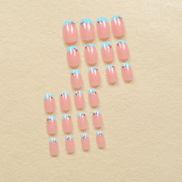 European Square Nail Patches - Light Blue French Style Tips