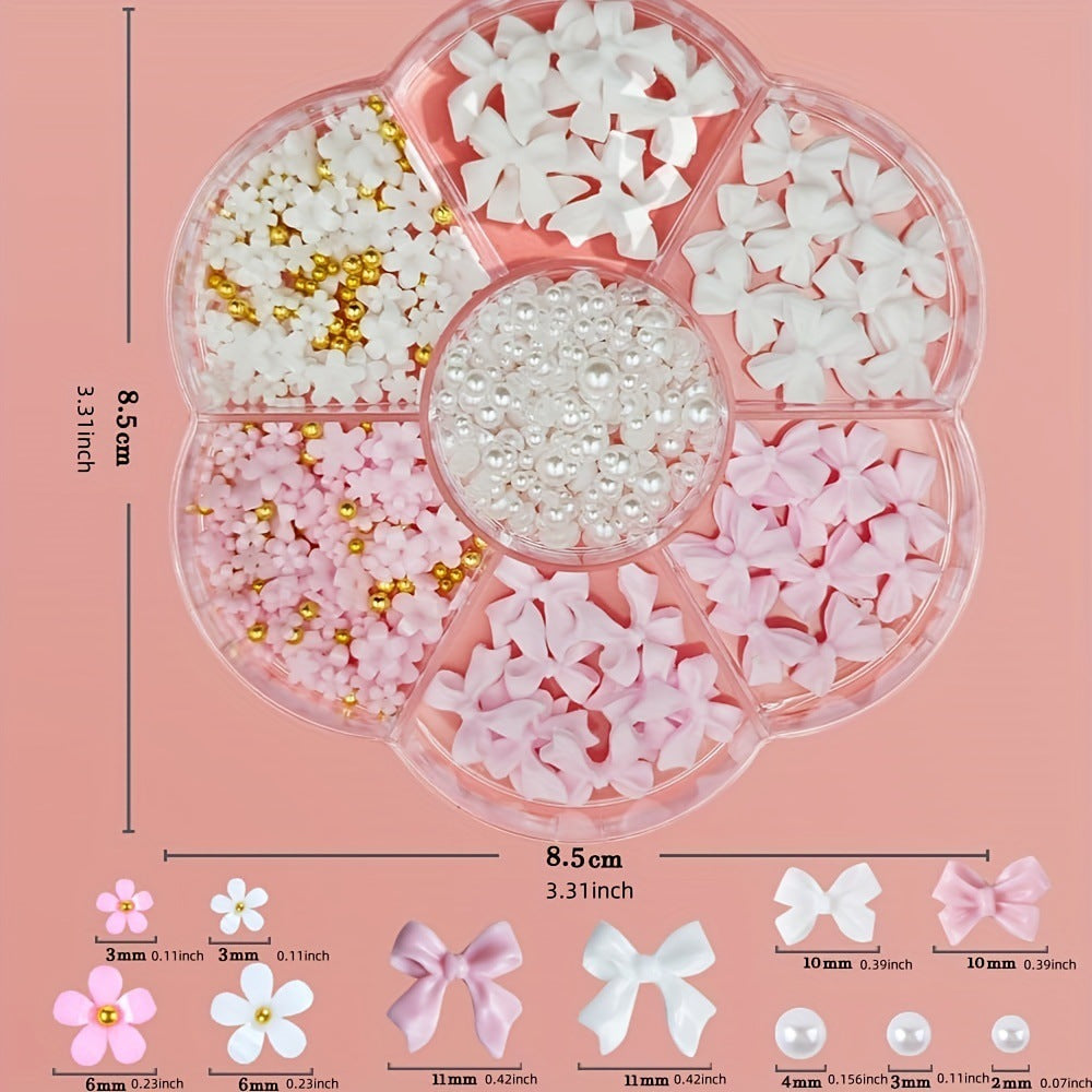 Resin Bow Nail Decorations - Cute Mixed Pearl Ornaments