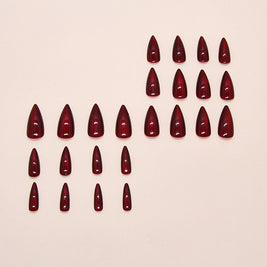 Wine Red Cat Eye Almond Nails - Removable Press On Nail Set